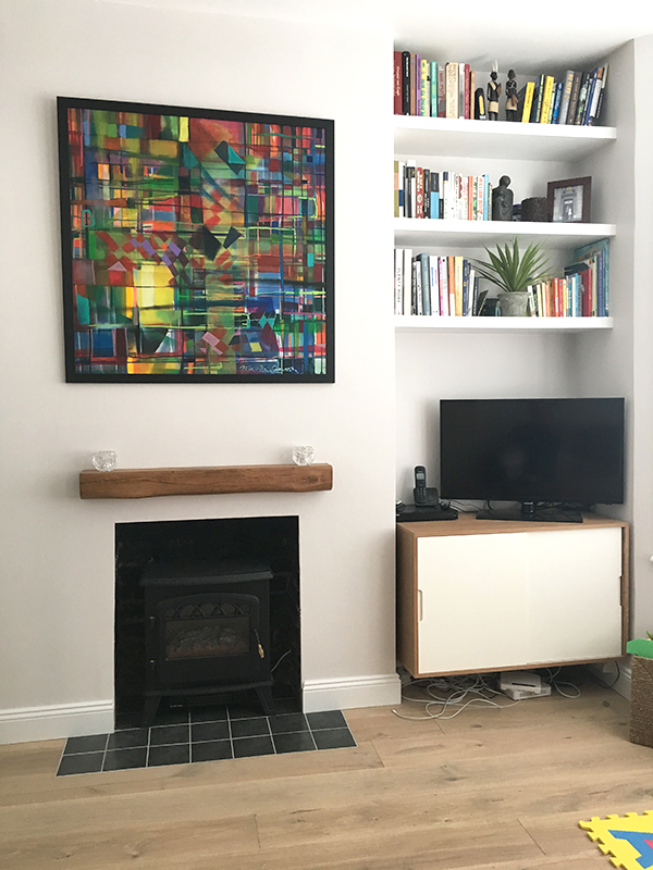 Simple interior- custom cabinet and fire place